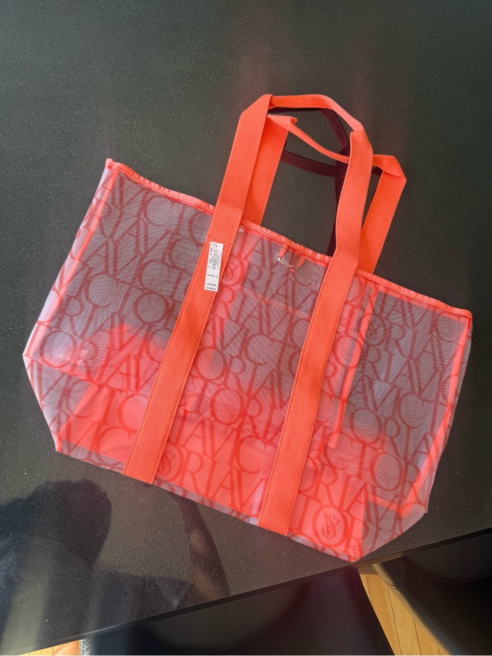 Victoria's Secret Coral/Red Logo Mesh Tote